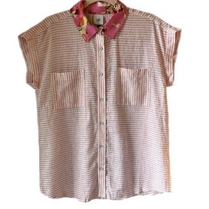 Cabi Floral Strip mix media boho CottageCore blouse shirt top